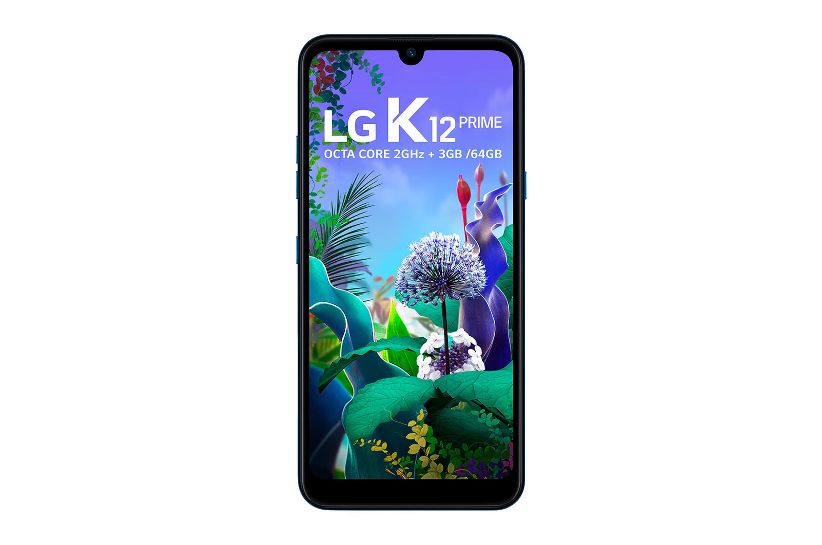 Vista frontal de Smartphone LG K12 Prime - Câmera tripla de 16MP, 5MP e 2MP, Memória de 3GB/64GB e Android 9.0 LMX525BAW