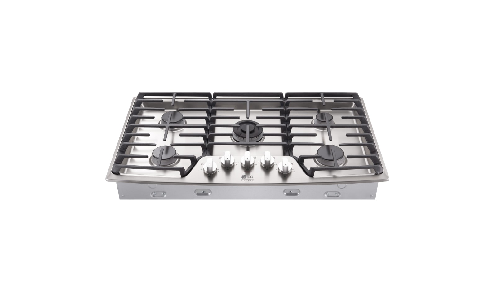 Vista frontal de Cooktop Inox a gás LG Studio 5 bocas 92 cm LSCG367ST