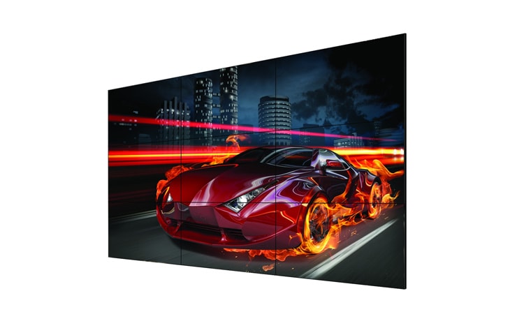 Vista frontal de Monitor Video Wall FullHD com bordas de apenas 4,9mm na junção. 47LV35A-3B