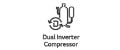 Ícone de compressor Dual Inverter com símbolo de reciclagem e texto explicativo abaixo.