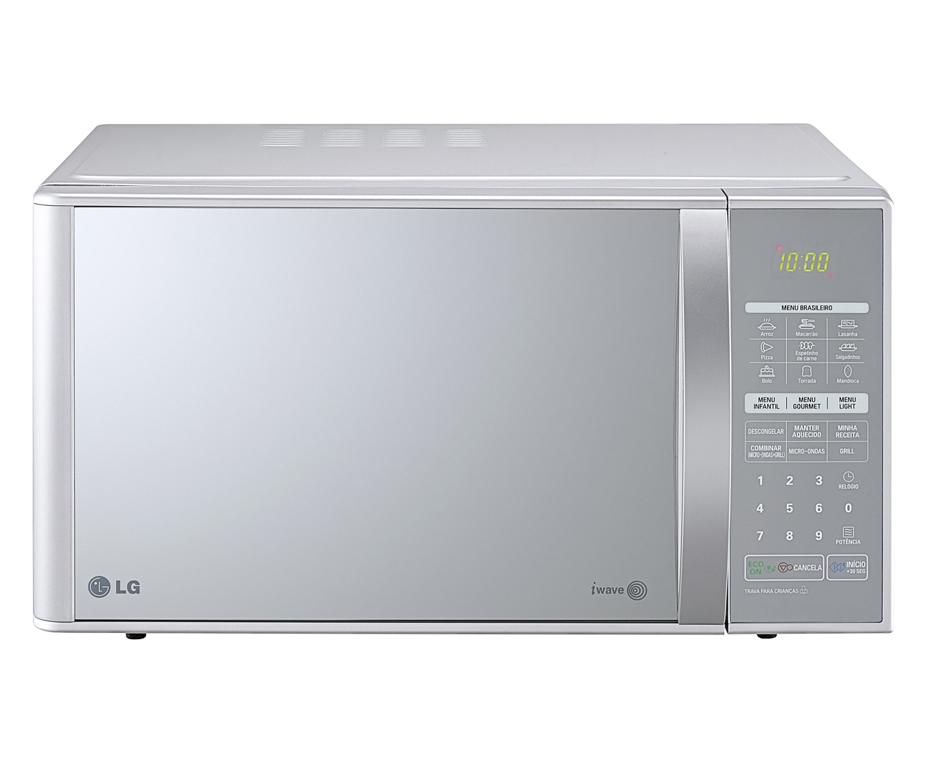 Vista frontal de 30 Litros, Grill, Prata e Espelhado, Função Combinada, 20 Programas de Cozimento. MH7043R(A)