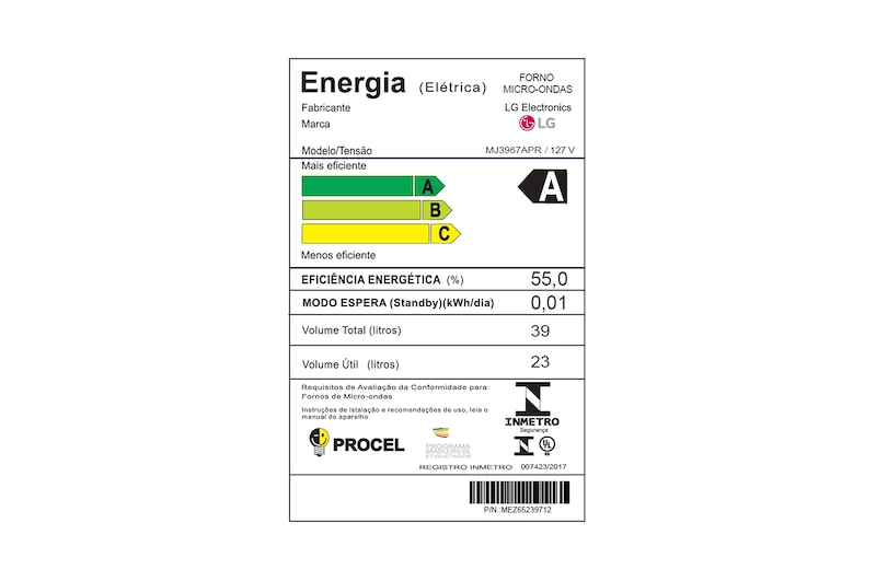 LG Forno Elétrico NeoChef™ Convection 39L 110V com Smart Inverter, MJ3967APR(A)