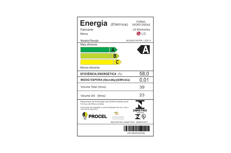 LG Forno Elétrico NeoChef™ Convection 39L 220V com Smart Inverter, MJ3967APRA