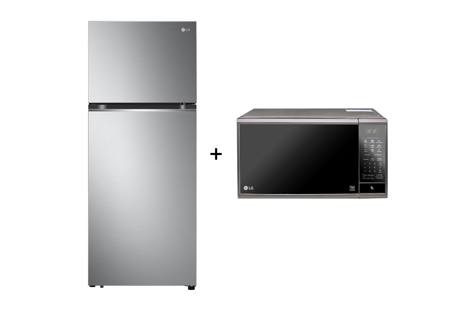 Vista frontal de Combo Geladeira LG Inverter Frost Free Inox 395L 220V + Micro-ondas LG 30L 220V MS3095LRA B392LA.3095A