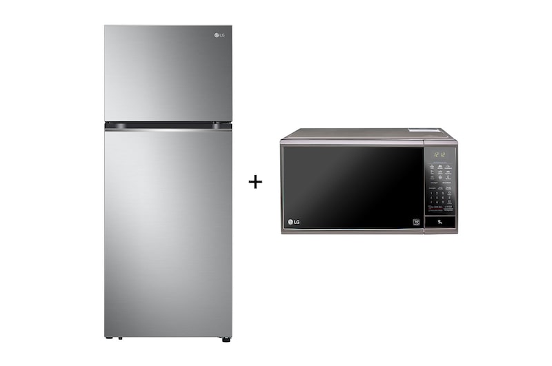Vista frontal de Combo Geladeira LG Inverter Frost Free Inox 395L 220V + Micro-ondas LG 30L 220V MS3095LRA B392LA.3095A