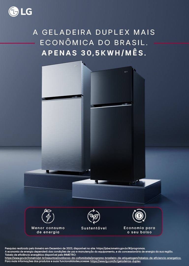 Geladeira LG GN-B392PLMB Duplex com tecnologia Inverter Linear,design elegante e alta eficiência energética para sua cozinha