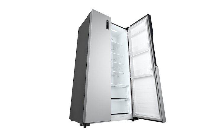 Tilted view with half door open