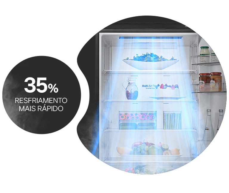 DoorCooling+™ LG. Resfriamento rápido e uniforme, inclusive na porta. Resfriamento mais rápido!