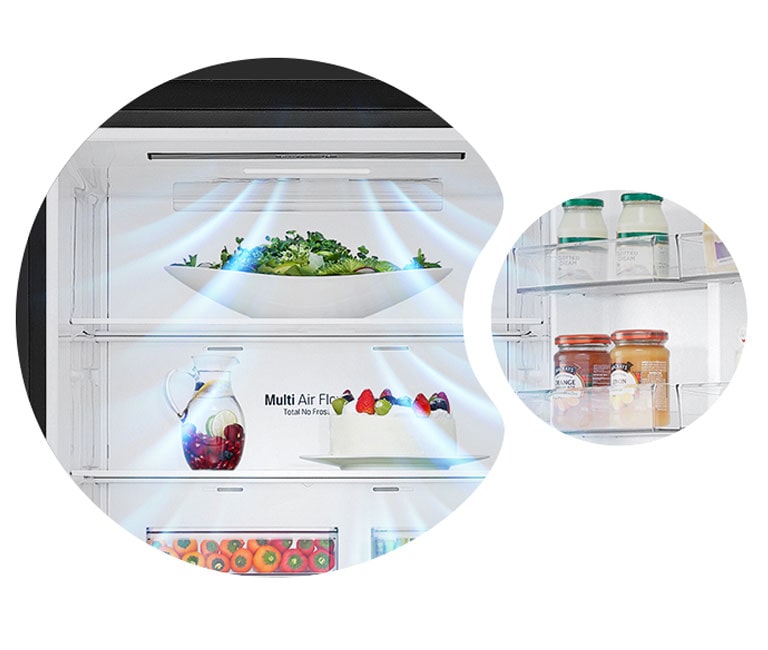 Multi Air Flow™ LG. Múltiplas saídas de ar e maior flexibilidade para guardar seus alimentos.