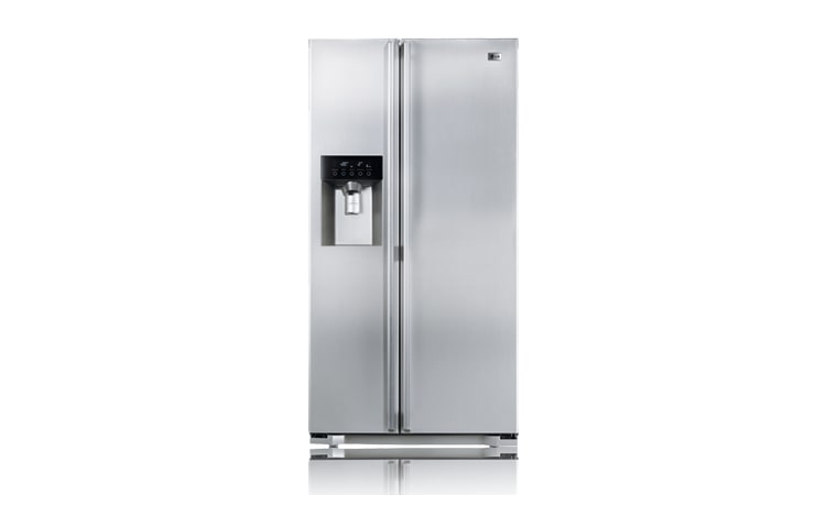 Vista frontal de O refrigerador side by side LG com tecnologia diferenciada e design exclusivo GC-L217BSKV