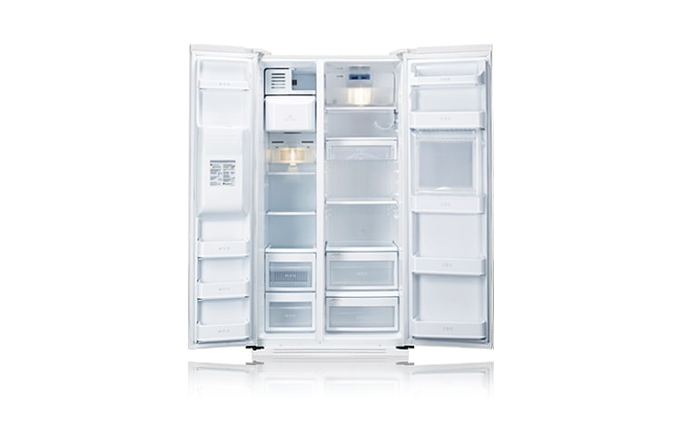 Vista frontal de Refrigerador LG Side by Side 570L Home Bar Titanium. Comodidade para você e toda a sua família. LR-21SPT3(A)