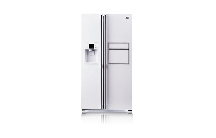 Vista frontal de Refrigerador LG Side by Side 570L Home Bar Branco. Comodidade para você e toda a sua família. LR-21SPW3(A)