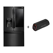 Vista frontal de Combo Geladeira Smart LG Inverter French Door InstaView Door-in-Door 660L Black Inox 220V + Caixa de Som XBOOM XG5S X288NQX2.XG5S