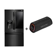 Vista frontal de Combo Geladeira Smart LG Inverter French Door InstaView Door-in-Door 660L Black Inox 127V + Caixa de Som XBOOM XG5S X288NQXH.XG5S