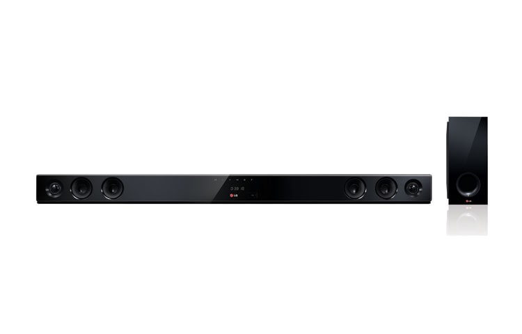 Vista frontal de LG Sound Bar proporciona design e qualidade sonora sem fios. NB3530A