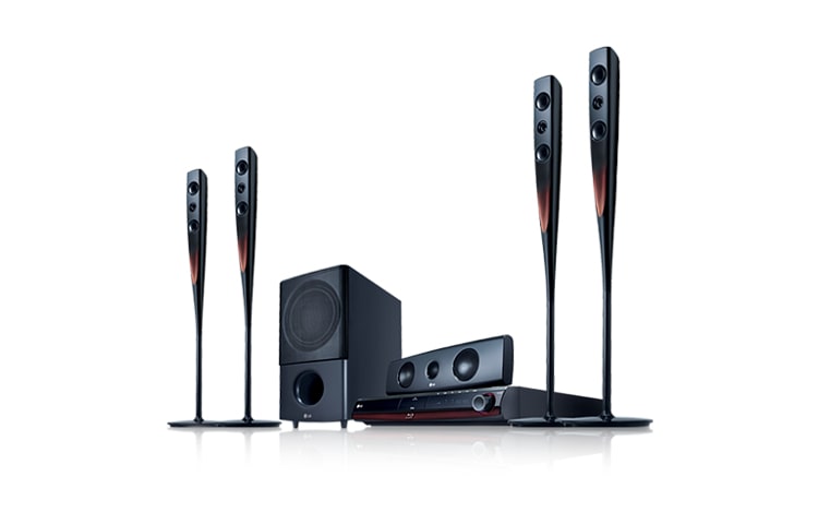 Vista frontal de Home theater Blu-ray com iPod Dock e wireless. HB954TZW