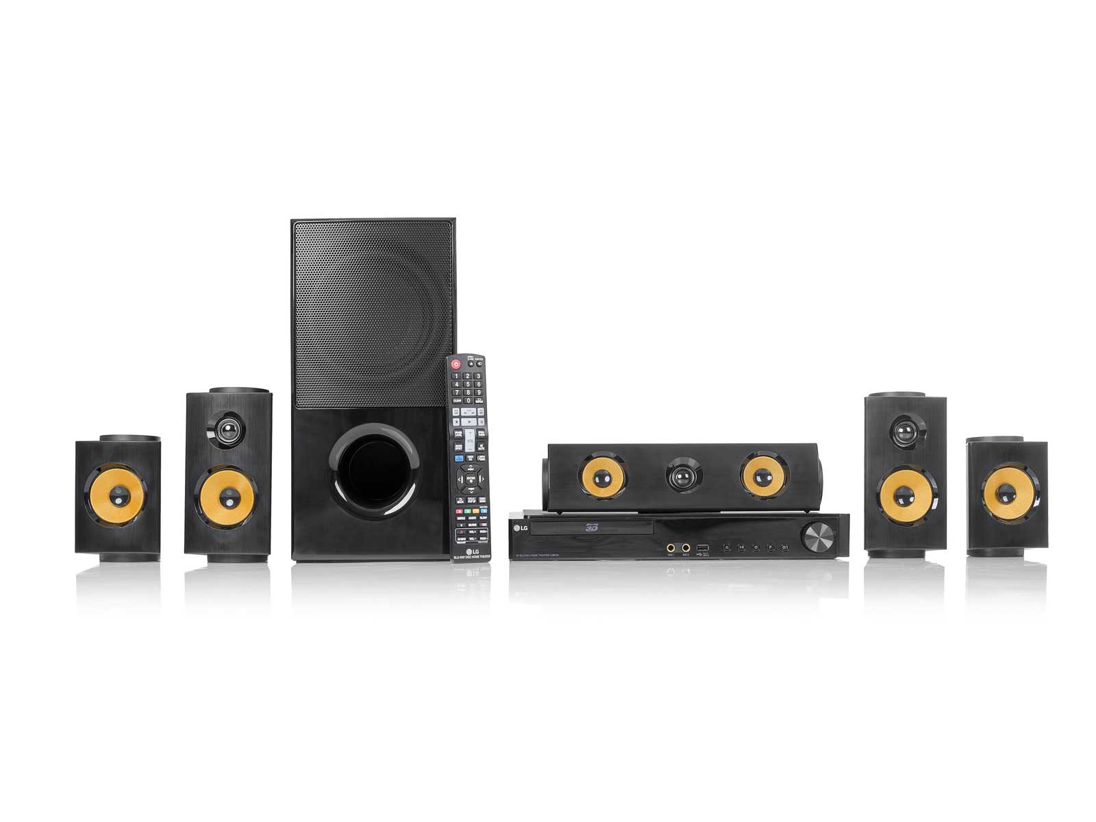 Vista frontal de LG Home Theater Blu-ray LHB725