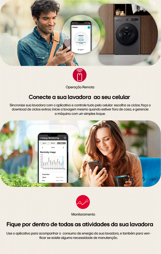 Fique conectado de onde estiver, através do aplicativo LG ThinQ