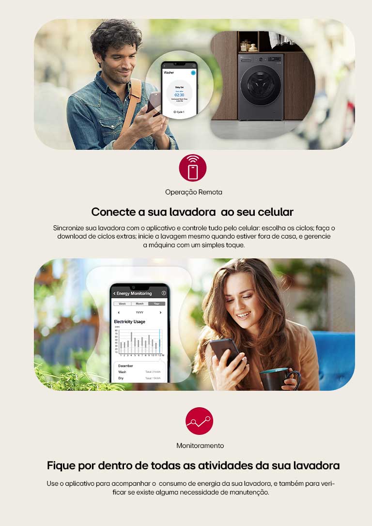 Fique conectado de onde estiver, através do aplicativo LG ThinQ