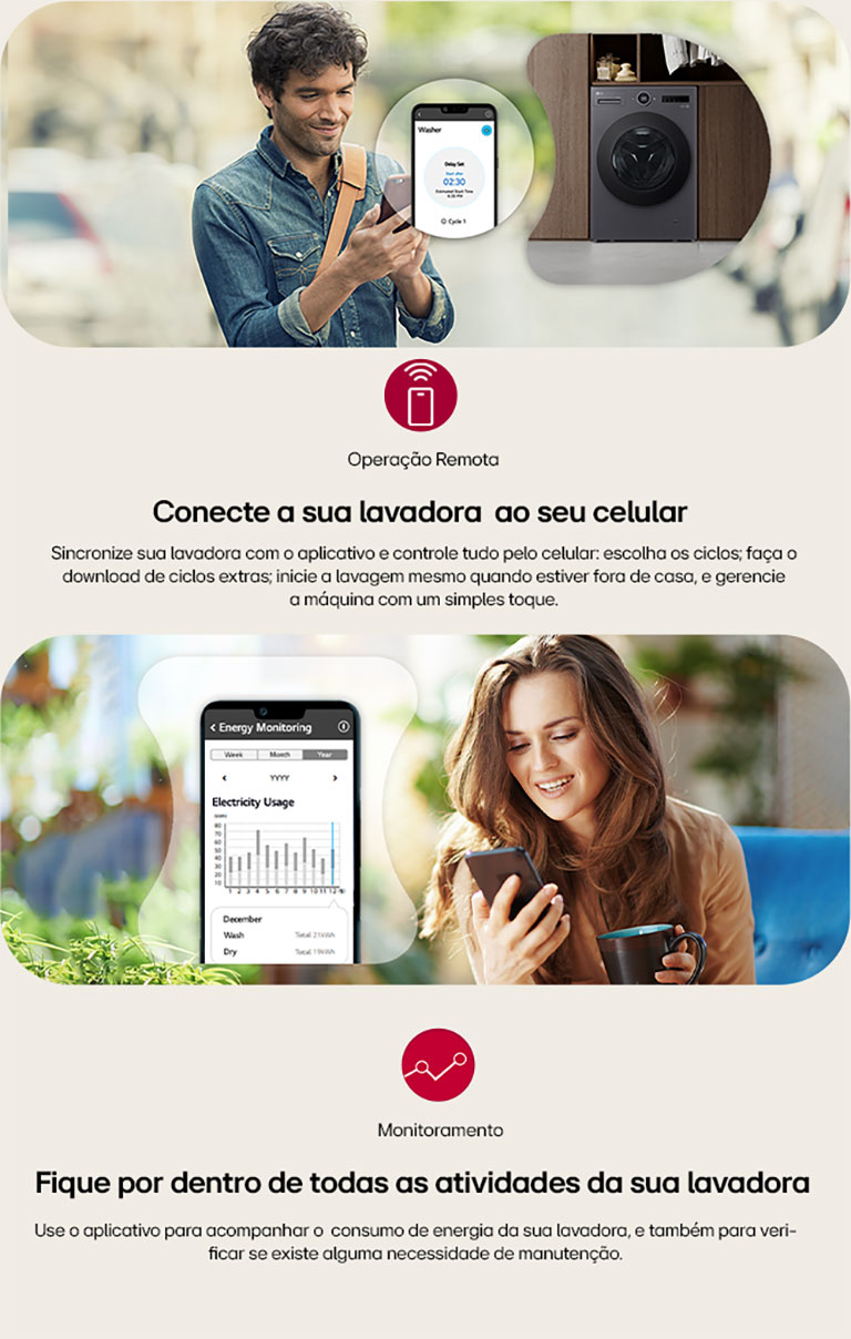 Fique conectado de onde estiver, através do aplicativo LG ThinQ