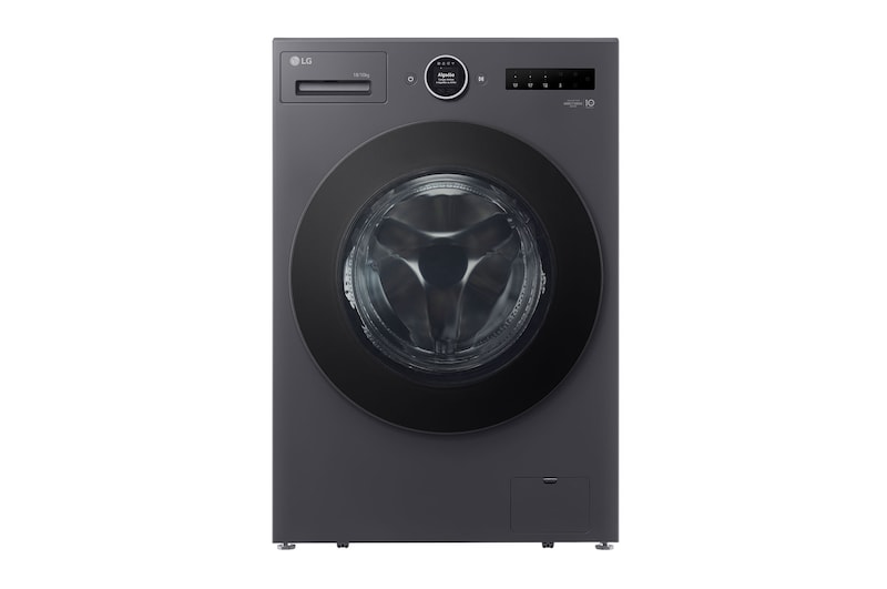 Vista frontal de Lava e Seca Smart LG 18kg Black Inox com AIDD™ 2.0 WD18GNTS6BA