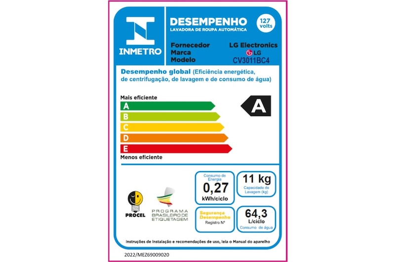 LG Lava e Seca LG VC5 11kg Titanium com Inteligência Artificial AIDD™ - CV3011BC4 - 127v, CV3011BC4