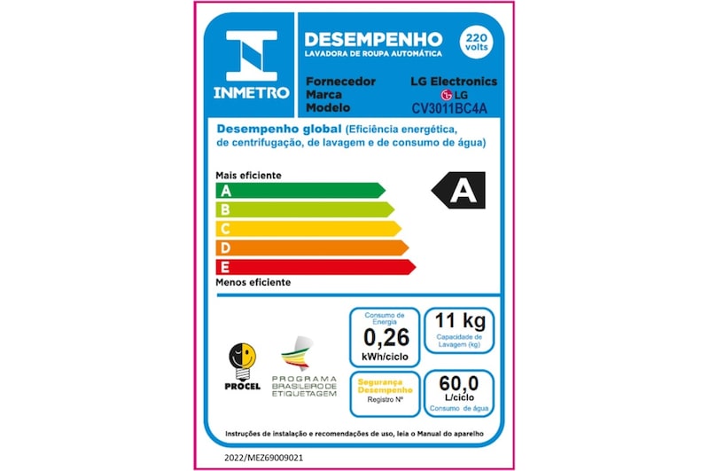 LG Lava e Seca LG VC5 11kg Titanium com Inteligência Artificial AIDD™ - CV3011BC4A - 220v, CV3011BC4A