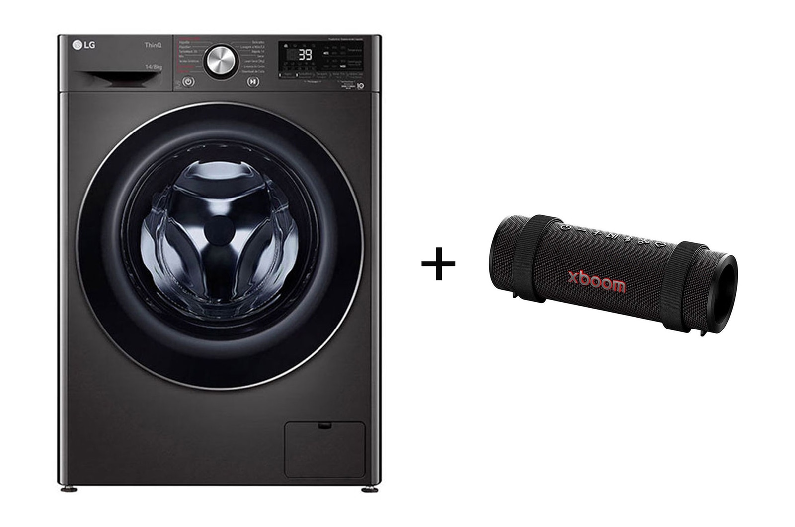 Vista frontal de Lava e Seca LG Smart VC2 14kg Black Inox 220v + Caixa de Som Bluetooth LG xboom Grab by will.i.am CV9014BC2A.GRAB