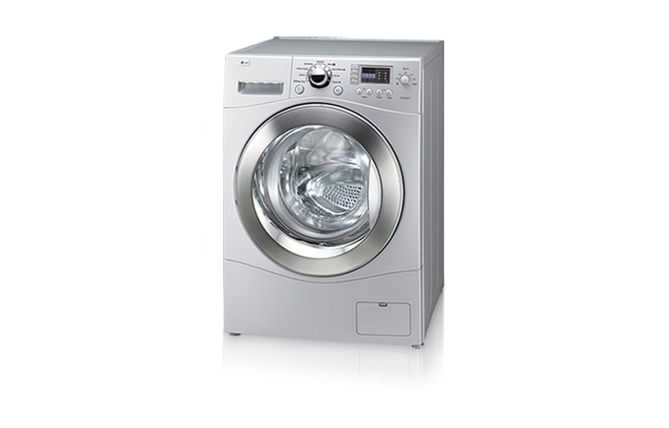 Vista frontal de Lava&amp;Seca LG Prime 8,5kg prata com sistema de lavagem Front Load que não danifica as roupas. WD-1403RD5(A)