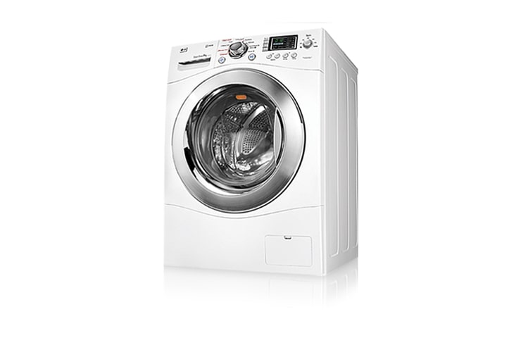 Vista frontal de Lavadora LG Prime 10 kg branca com sistema Front Load e sensor automático de cargas. WD-1409FD(A)