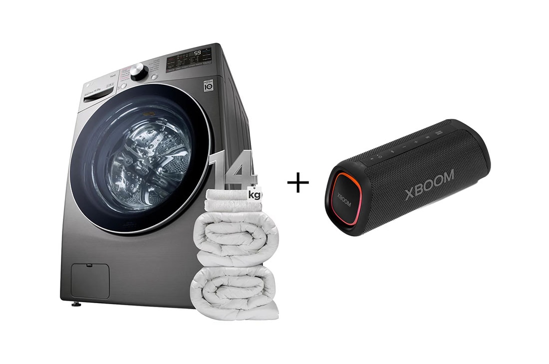 LG Combo Lava e Seca Smart LG 220V 14kg Aço Escovado + Caixa de Som Portátil LG XBOOM Go XG5, WD14EA.XG5S