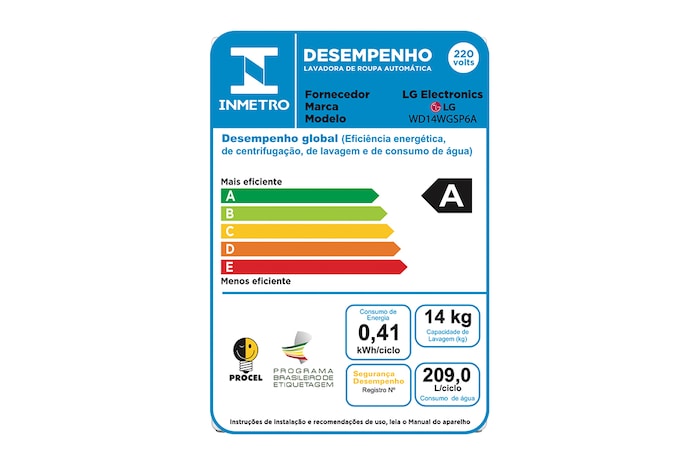 LG Lava e Seca Smart LG 14kg Branco com Inteligência Artificial AIDD™ - WD14WGSP6 - 220V, WD14WGSP6A