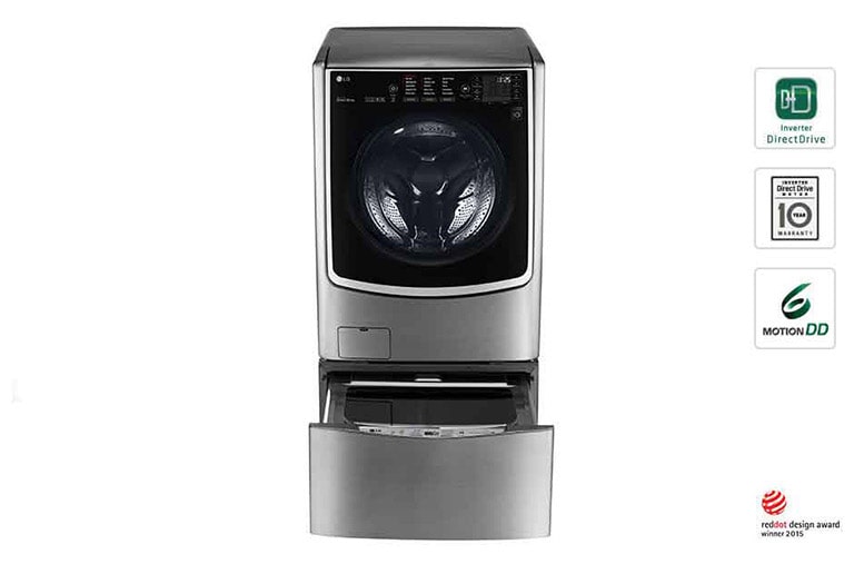 Vista frontal de Lava e Seca Smart LG TT Inverter 17kg Inox com 6 movimentos de lavagem 127V WD17VTS6