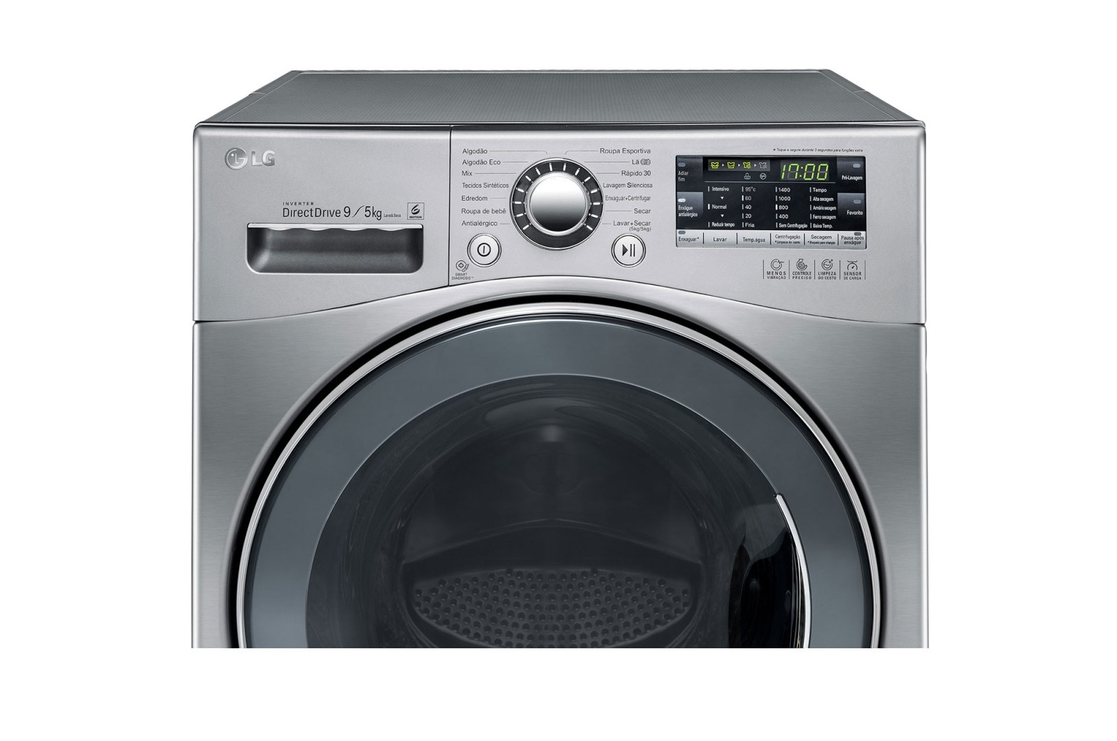 LG Lavadora Lava e Seca 9kg 220V com 6 Motion DD e Painel Touch - Aço Escovado, WD9EP6(A)