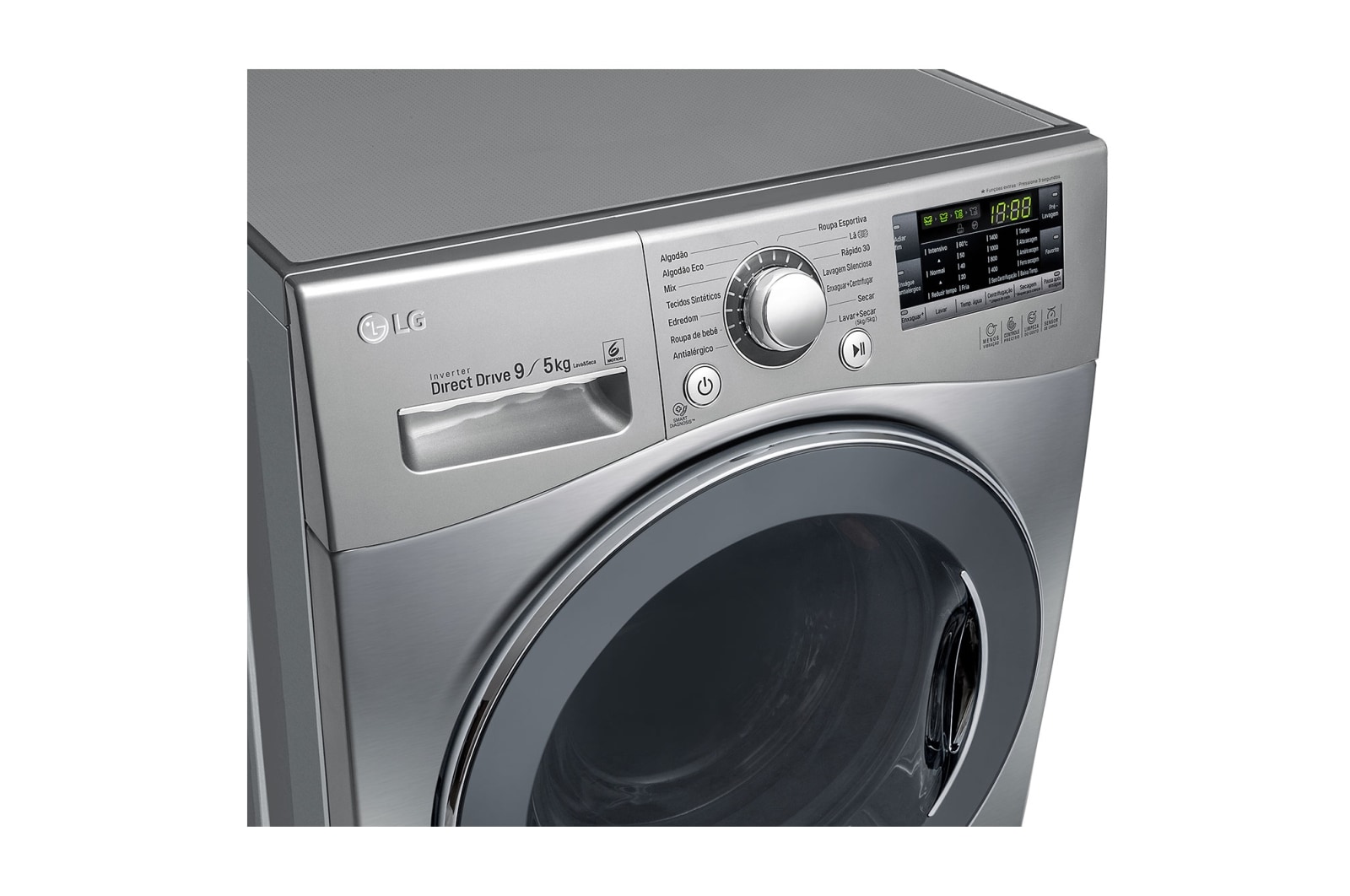 LG Lavadora Lava e Seca 9kg 220V com 6 Motion DD e Painel Touch - Aço Escovado, WD9EP6(A)