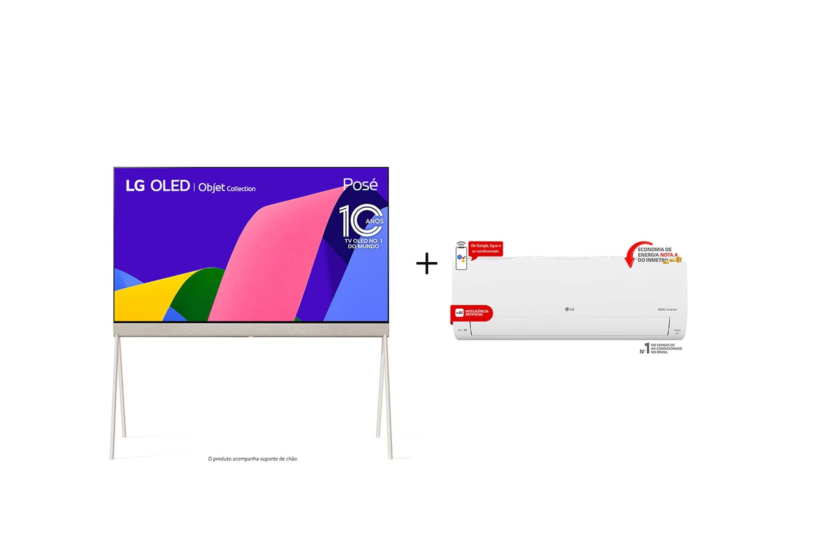 LG Combo Smart TV LG OLED Evo Objet Collection Posé 55'' 4K 55LX1QPSA + Ar-Cond LG Dual Inverter Voice +AI 9.000 BTU Quente/Frio, 55LX.S3-W09A
