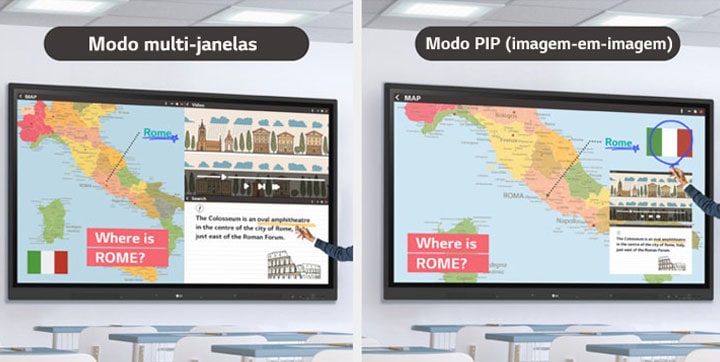 A função Smart Viewing inclui um modo de janela múltipla que exibe dados lado a lado, assim como um modo de imagem sobre imagem que pode sobrepor outros dados sobre os dados exibidos.