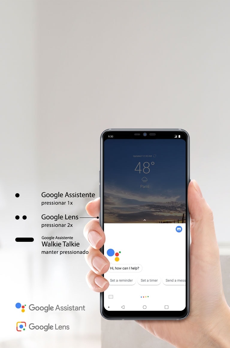 Botões laterais que automatizam o Google Assistente e Google Lens.