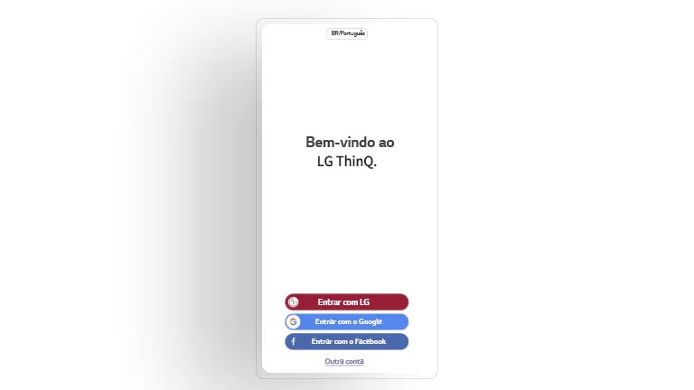 A imagem mostra a tela de boas-vindas do aplicativo LG ThinQ
