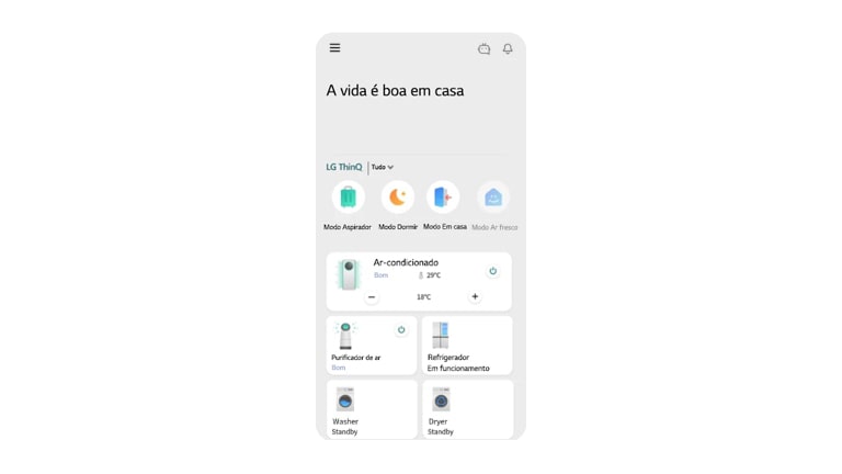 A imagem mostra a tela do aplicativo LG ThinQ