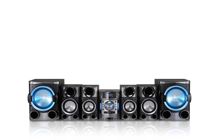 Vista frontal de Sinta a força e potência do Mini System KSM1506 da LG! KSM1506