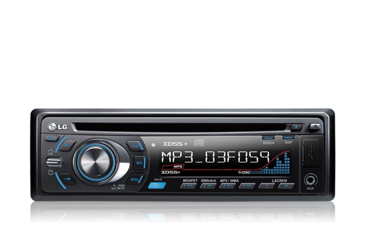 Vista frontal de Som automotivo com rádio, CD player com entrada auxiliar e USB LAC5910