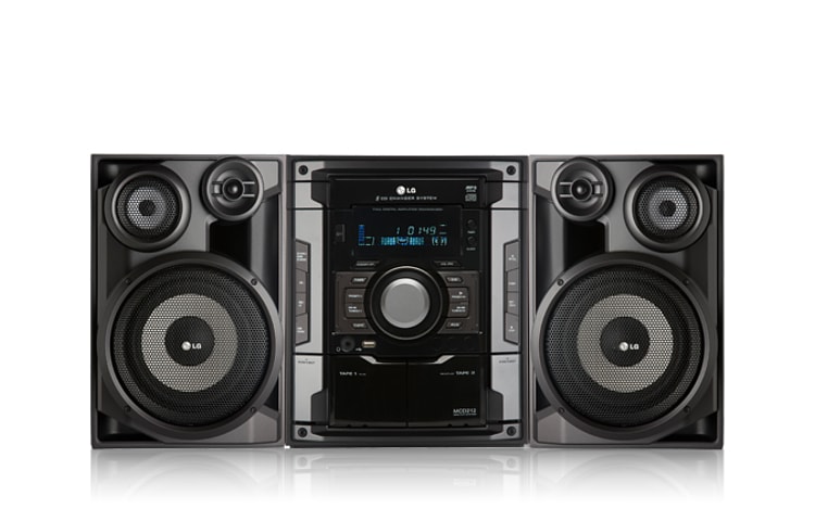 Vista frontal de Mini System com potência de 200W RMS e entrada USB MCD212