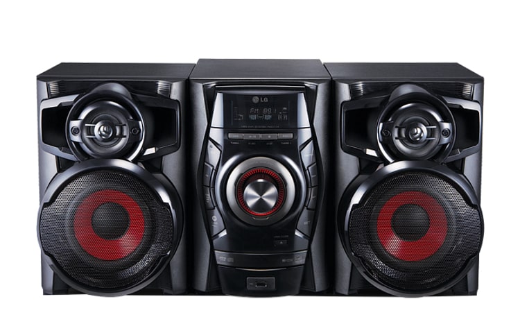 Vista frontal de Mini System com potência de 110W RMS e entrada USB RAD114