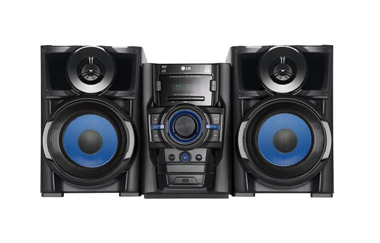 Vista frontal de Mini System com potência de 220W RMS, Auto DJ e entrada USB RAD225
