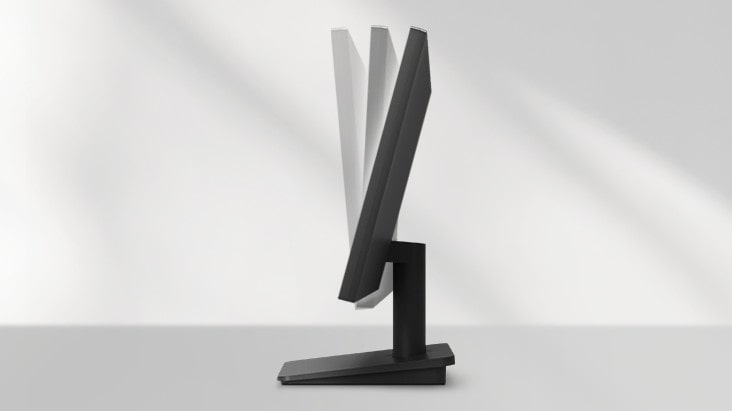 A imagem destaca o design ergonômico do monitor com inclinação ajustável, permitindo um ambiente de trabalho confortável durante o uso prolongado.	