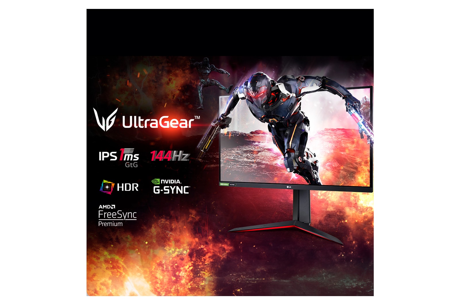 LG Monitor Gamer LG UltraGear 27” Full HD 1920x1080 144Hz 1ms (GtG) HDMI HDR10 AMD FreeSync NVIDIA G-Sync 27GN65R-B, 27GN65R-B