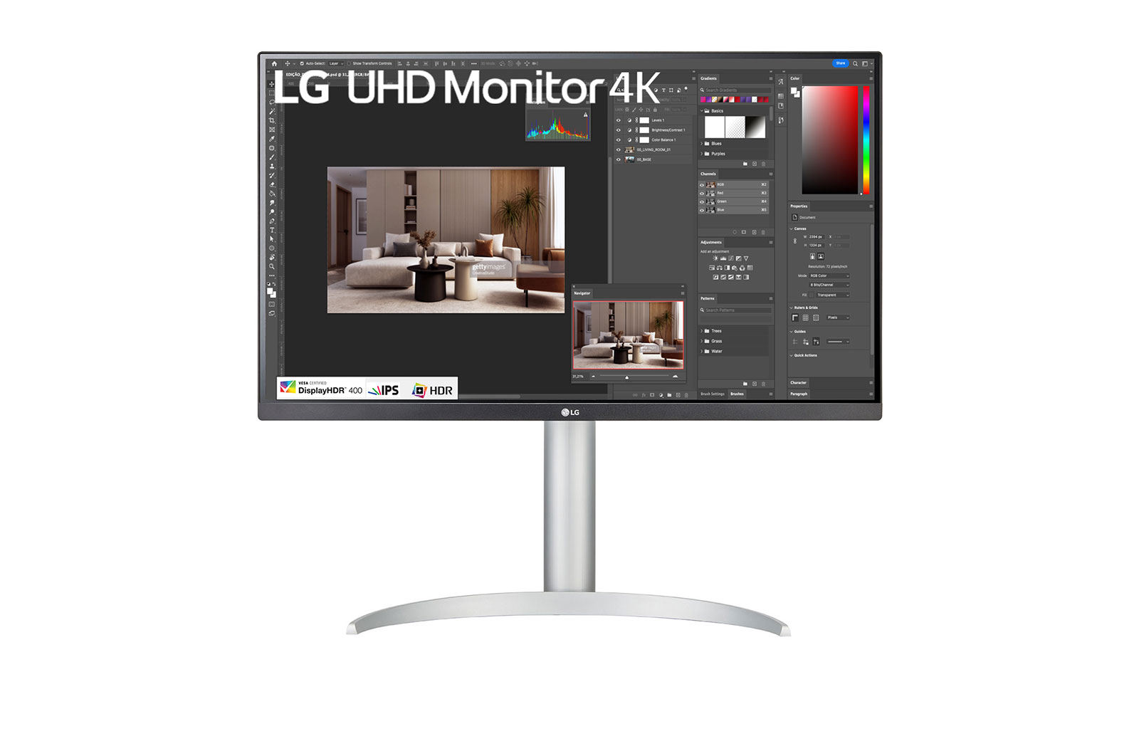 LG Monitor LG UHD 27” IPS, 4K, 3840 x 2160, 60Hz, 5ms (GtG em Faster), VESA Display, HDR™ 400, HDMI, AMD FreeSync - 27UP650-W, 27UP650-W