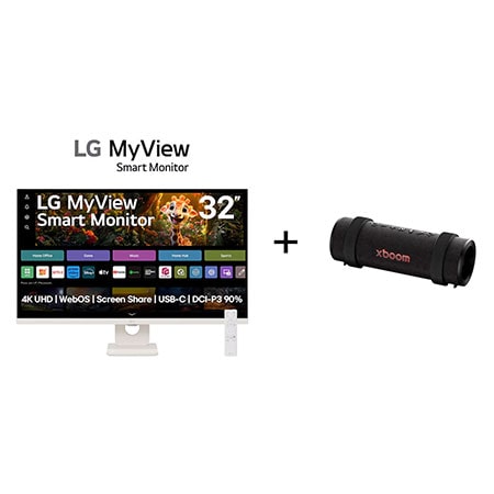 Monitor LG MyView Smart 32SR73U-W Tela UHD 4K 32" + Caixa de Som Bluetooth LG xboom Grab by will.i.am - East LA   - 32SR73.GRAB