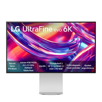 Vista frontal de LG UltraFine™ Evo 6K Nano IPS Black 32" 32U990A-W, Thunderbolt™ 5 96W PD, Adobe RGB 99.5%, DisplayHDR™600, DCI-P3 98%(Typ.), USB-C, DP 2.1, KVM integrado. 32U990A-S